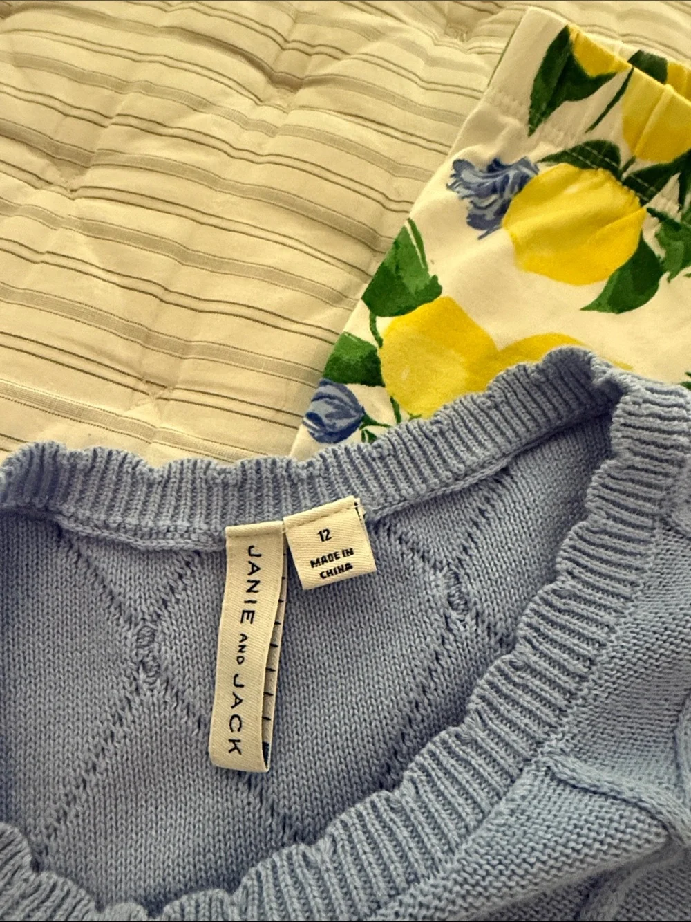 Janie and Jack Blue Puff Sleeve Sweater with Lemon Floral Leggings